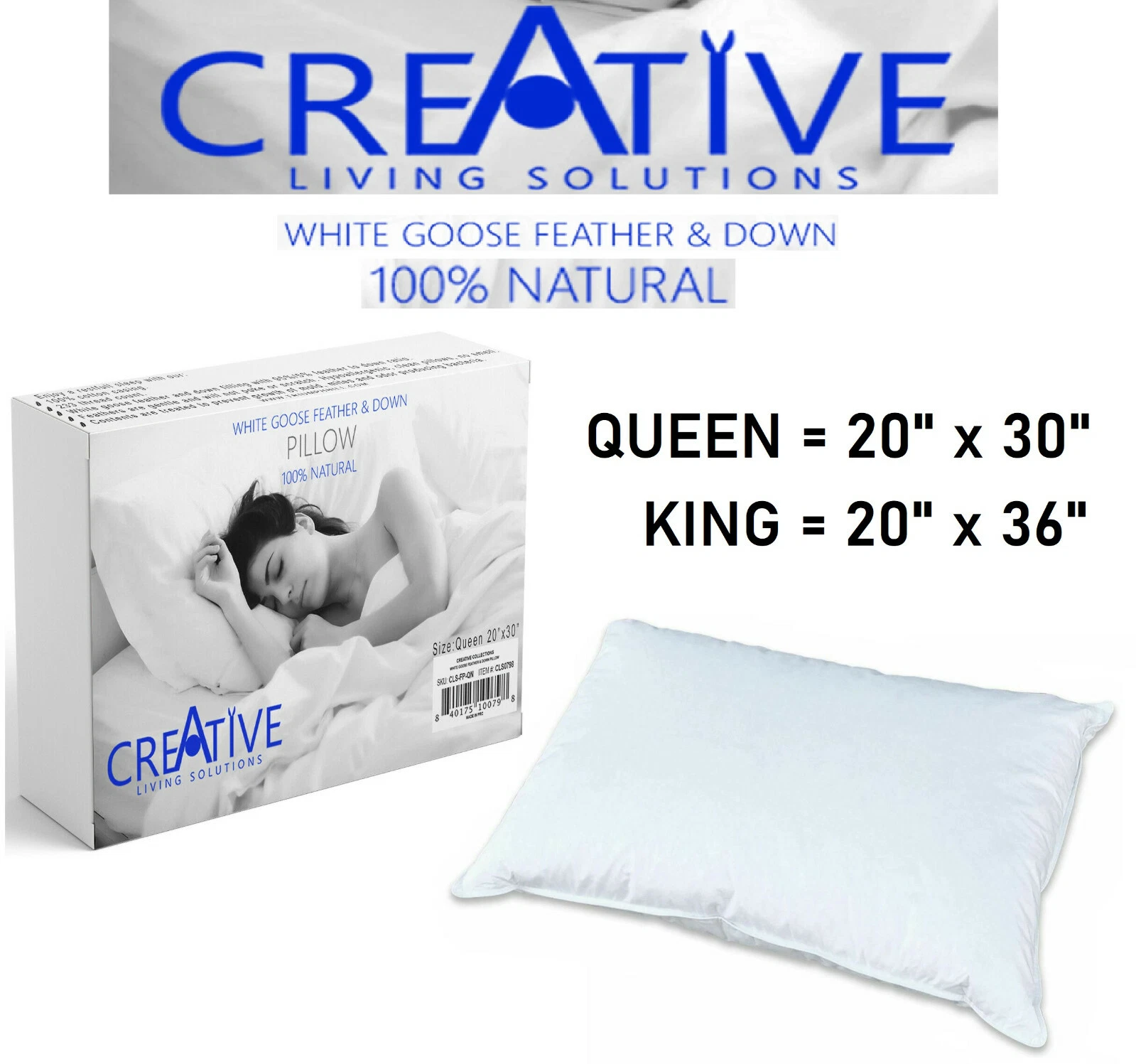 Creative Bed Pillows 100% Natural Goose Feather an